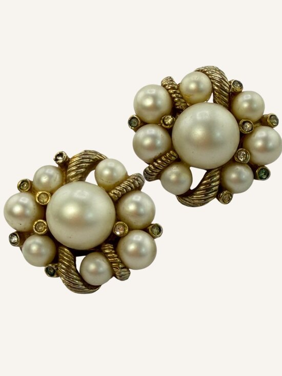 Jewelry - Vintage Pearl Cluster Earrings Gold Tone | Statement Faux Pearl Earrings |